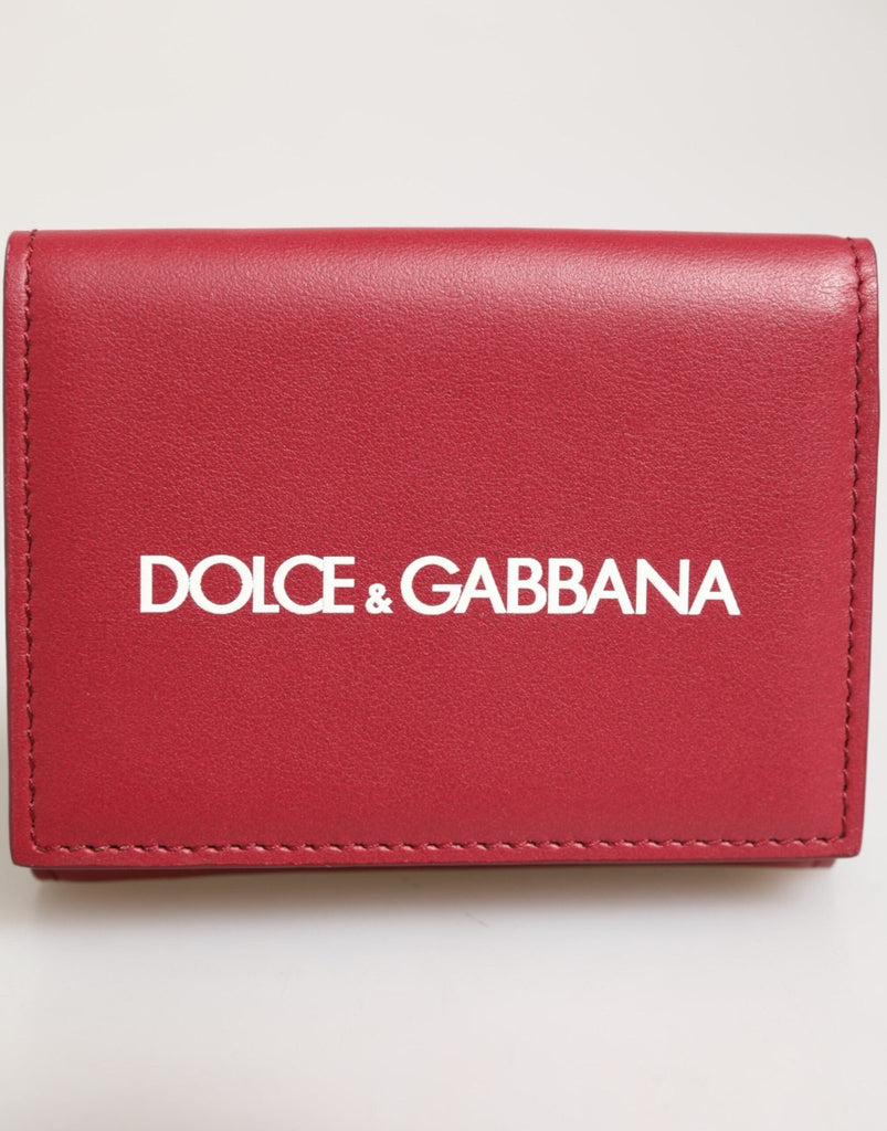 Dolce & Gabbana Red Leather Bold Logo Print Trifold Card Holder Wallet - Beyzy Store - Dolce & Gabbana