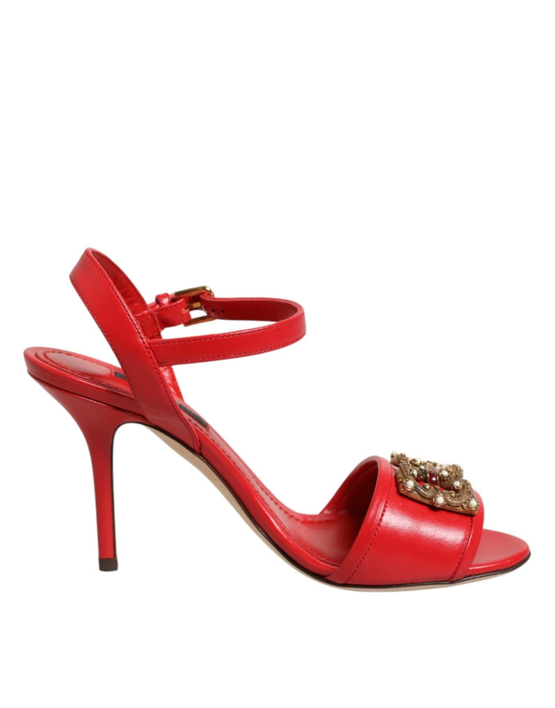 Dolce & Gabbana Red Leather DG AMORE Heels Sandals Shoes - Beyzy Store - Dolce & Gabbana
