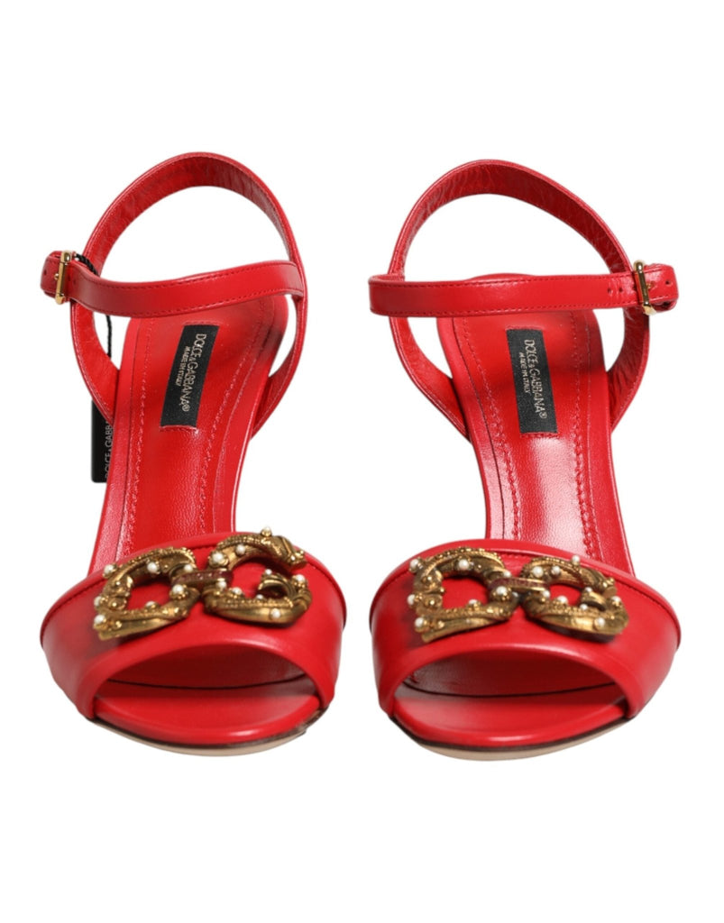 Dolce & Gabbana Red Leather DG AMORE Heels Sandals Shoes - Beyzy Store - Dolce & Gabbana