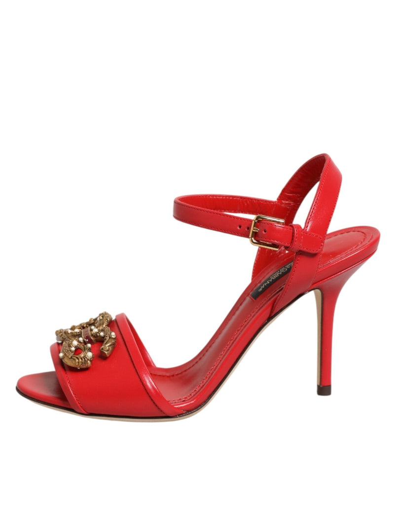 Dolce & Gabbana Red Leather DG AMORE Heels Sandals Shoes - Beyzy Store - Dolce & Gabbana