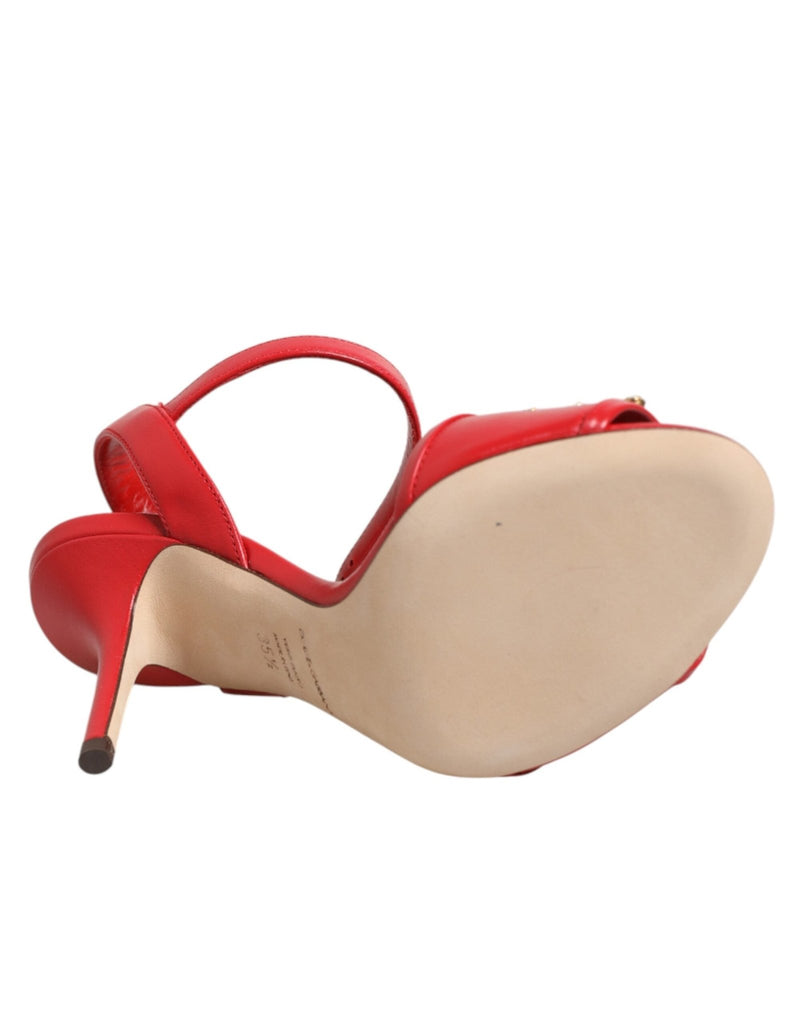 Dolce & Gabbana Red Leather DG AMORE Heels Sandals Shoes - Beyzy Store - Dolce & Gabbana