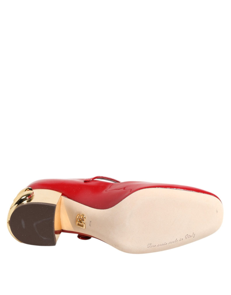 Dolce & Gabbana Red Leather DG Logo Heels Sandals Shoes - Beyzy Store - Dolce & Gabbana