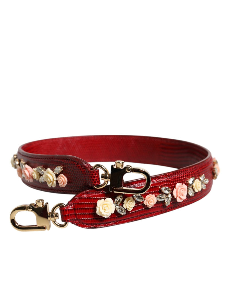 Dolce & Gabbana Red Leather Floral Embellish Bag Shoulder Strap - Beyzy Store - Dolce & Gabbana