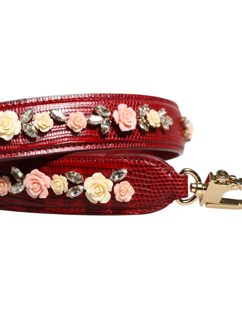Dolce & Gabbana Red Leather Floral Embellish Bag Shoulder Strap - Beyzy Store - Dolce & Gabbana