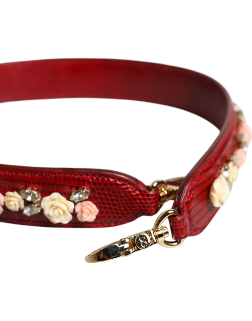 Dolce & Gabbana Red Leather Floral Embellish Bag Shoulder Strap - Beyzy Store - Dolce & Gabbana