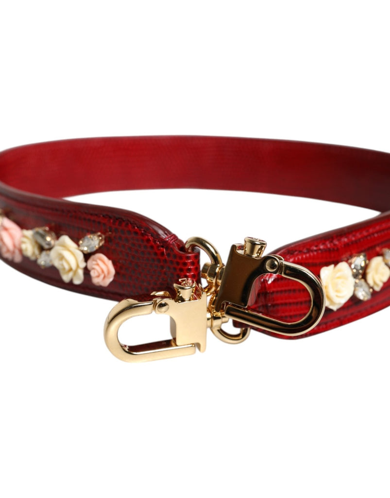 Dolce & Gabbana Red Leather Floral Embellish Bag Shoulder Strap - Beyzy Store - Dolce & Gabbana