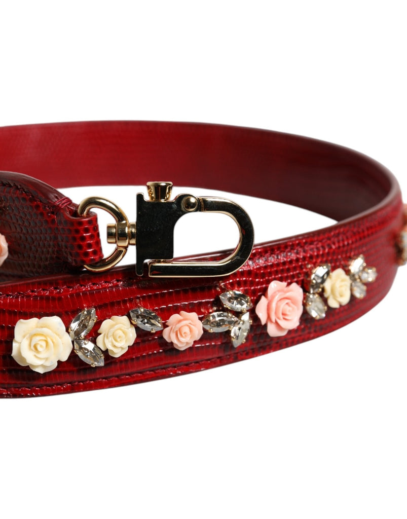 Dolce & Gabbana Red Leather Floral Embellish Bag Shoulder Strap - Beyzy Store - Dolce & Gabbana