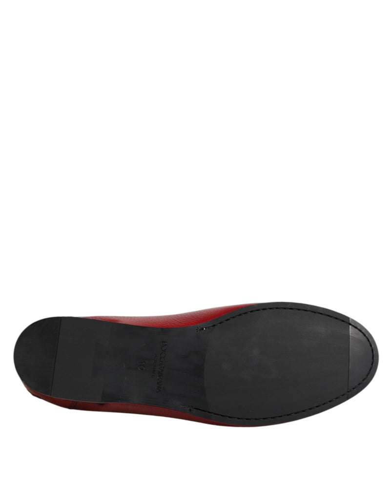 Dolce & Gabbana Red Leather Loafers Moccasins Slip On Shoes - Beyzy Store - Dolce & Gabbana