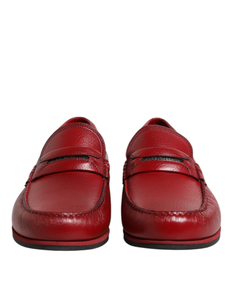 Dolce & Gabbana Red Leather Loafers Moccasins Slip On Shoes - Beyzy Store - Dolce & Gabbana