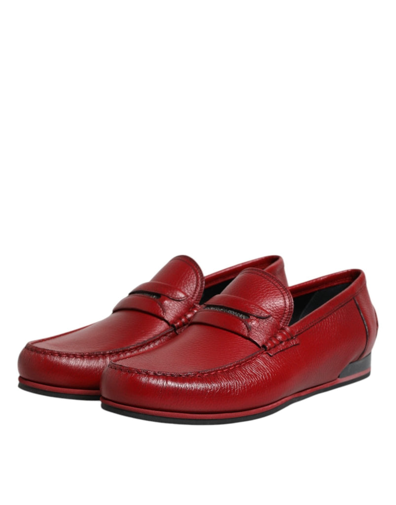 Dolce & Gabbana Red Leather Loafers Moccasins Slip On Shoes - Beyzy Store - Dolce & Gabbana