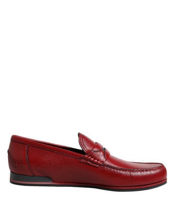 Dolce & Gabbana Red Leather Loafers Moccasins Slip On Shoes - Beyzy Store - Dolce & Gabbana