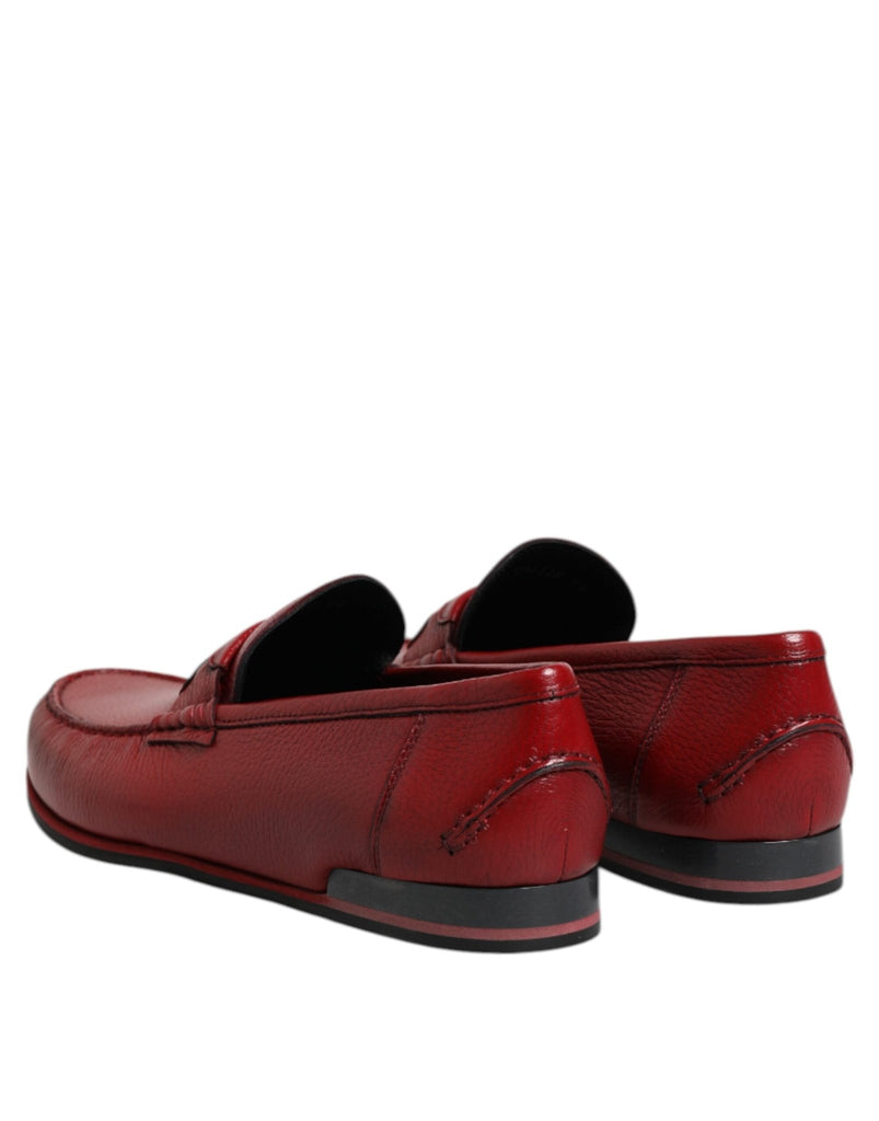 Dolce & Gabbana Red Leather Loafers Moccasins Slip On Shoes - Beyzy Store - Dolce & Gabbana