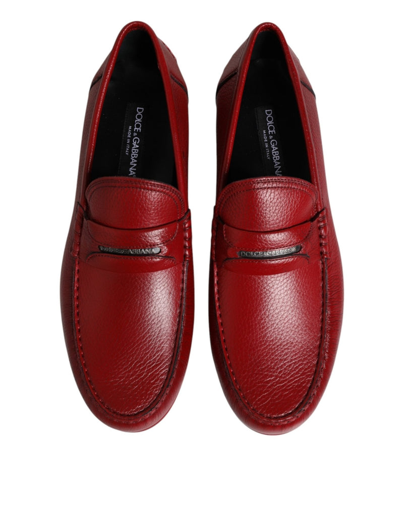 Dolce & Gabbana Red Leather Loafers Moccasins Slip On Shoes - Beyzy Store - Dolce & Gabbana