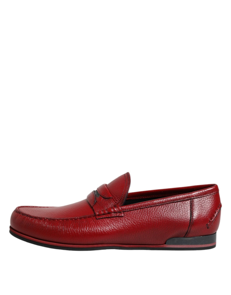 Dolce & Gabbana Red Leather Loafers Moccasins Slip On Shoes - Beyzy Store - Dolce & Gabbana