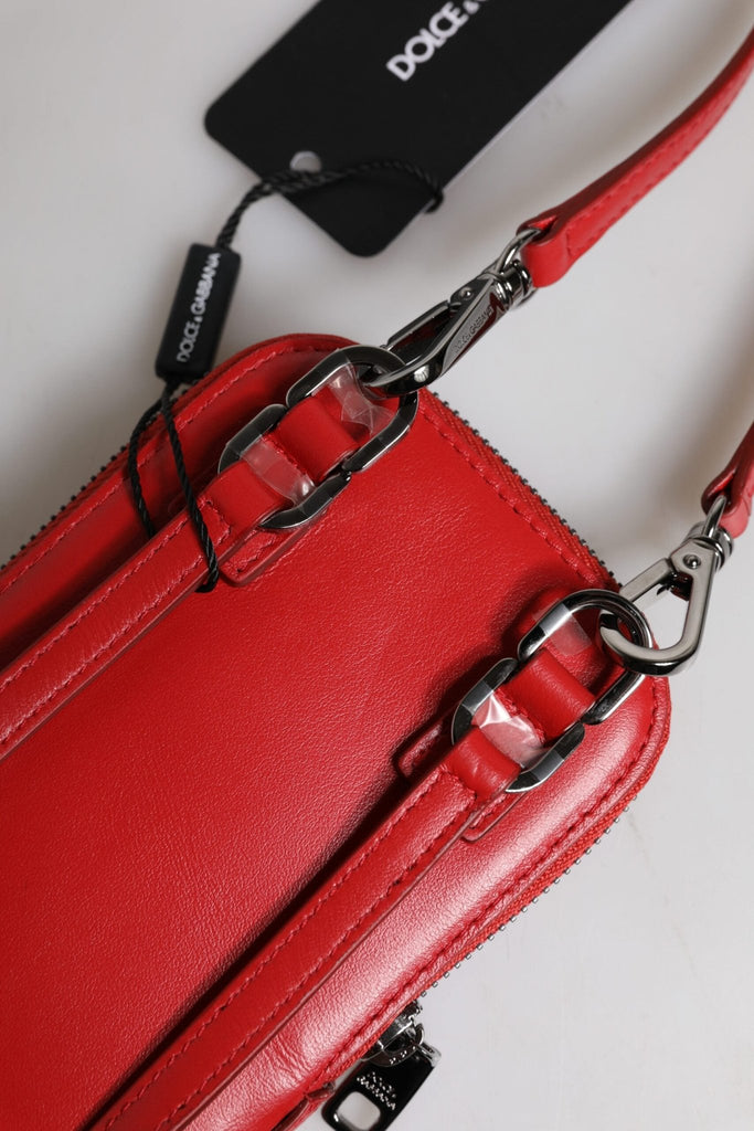 Dolce & Gabbana Red Leather Purse Phone Sling Crossbody Neck Strap Bag - Beyzy Store - Dolce & Gabbana