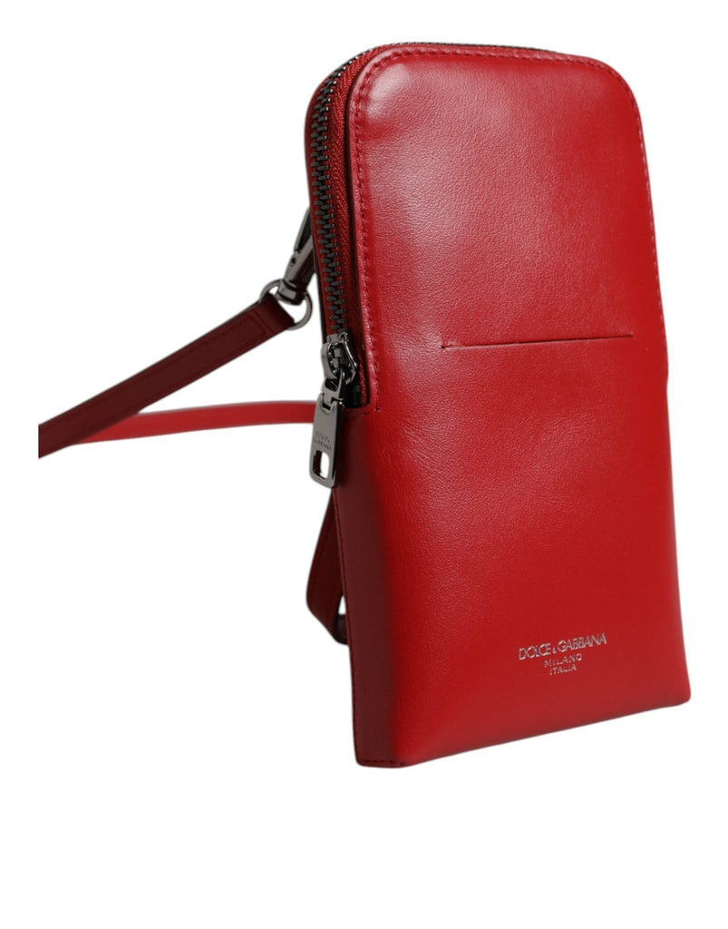 Dolce & Gabbana Red Leather Purse Phone Sling Crossbody Neck Strap Bag - Beyzy Store - Dolce & Gabbana