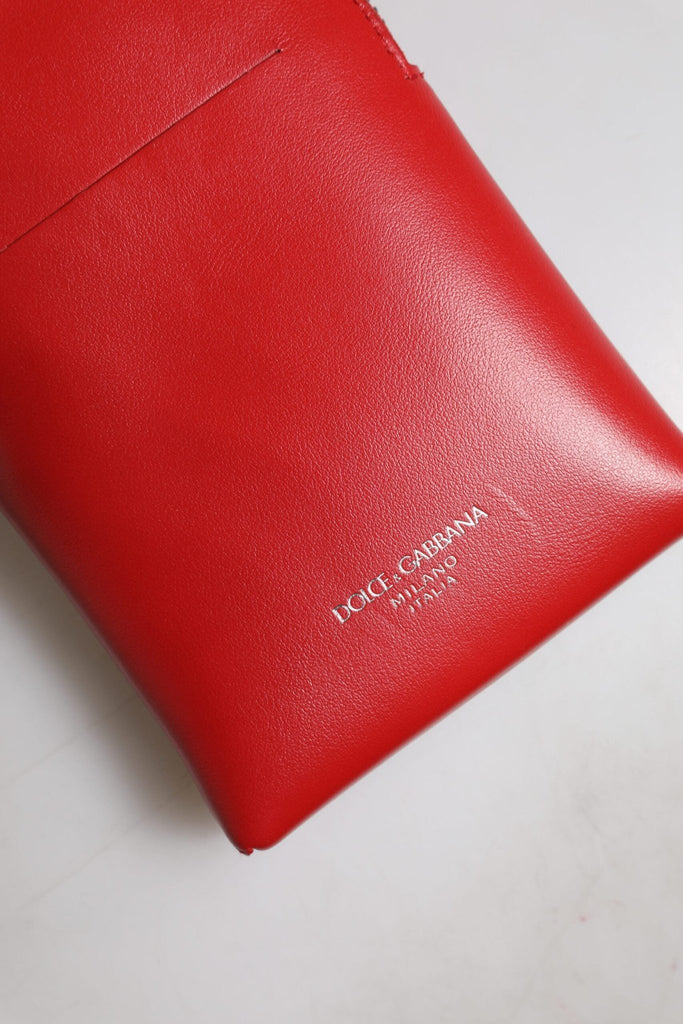 Dolce & Gabbana Red Leather Purse Phone Sling Crossbody Neck Strap Bag - Beyzy Store - Dolce & Gabbana