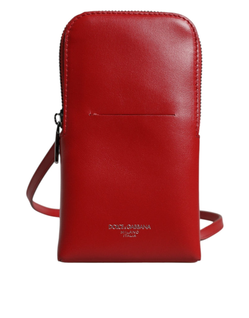 Dolce & Gabbana Red Leather Purse Phone Sling Crossbody Neck Strap Bag - Beyzy Store - Dolce & Gabbana