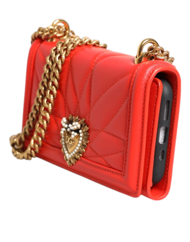 Dolce & Gabbana Red Leather Quilted Devotion Crossbody Phone Cover Bag - Beyzy Store - Dolce & Gabbana