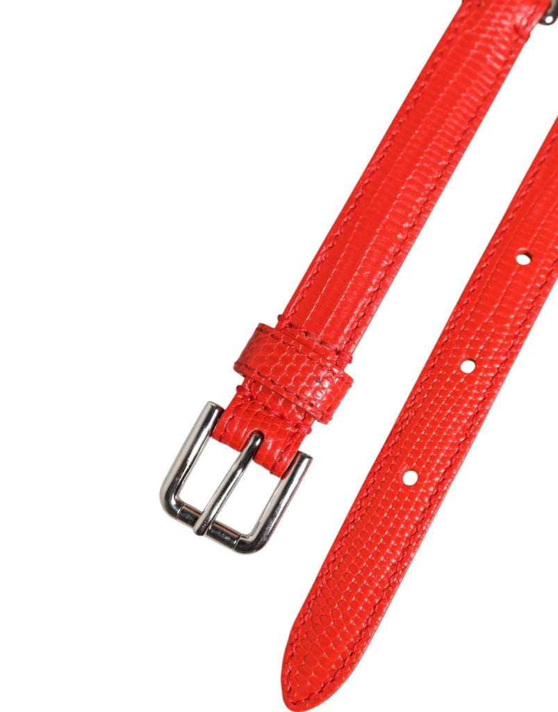 Dolce & Gabbana Red Leather Silver Chain Floral Cintura Belt - Beyzy Store - Dolce & Gabbana