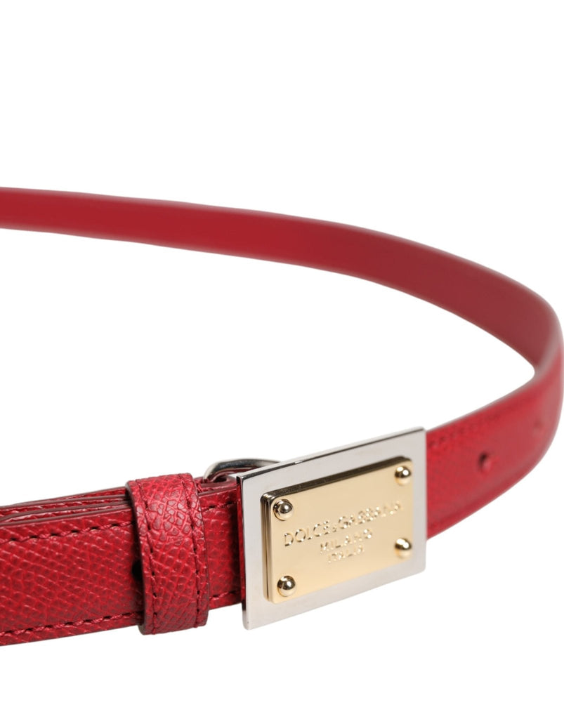 Dolce & Gabbana Red Leather Square Metal Buckle Cintura Belt - Beyzy Store - Dolce & Gabbana