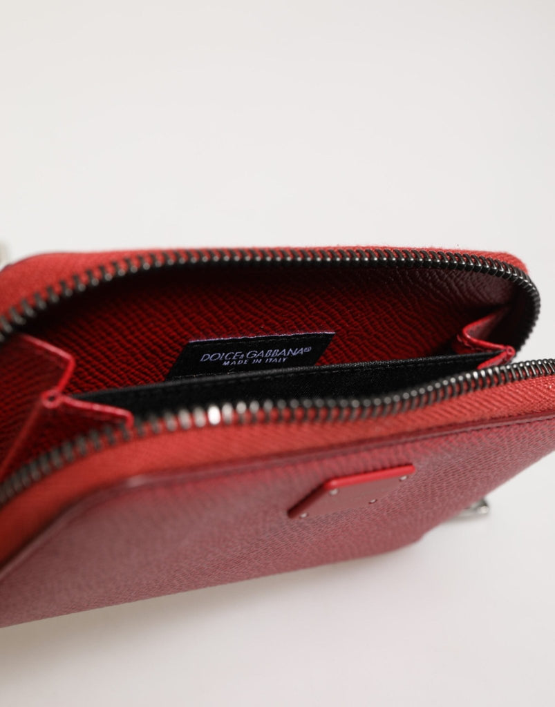 Dolce & Gabbana Red Leather Zip Around Logo Plaque Men Coin Purse Wallet - Beyzy Store - Dolce & Gabbana