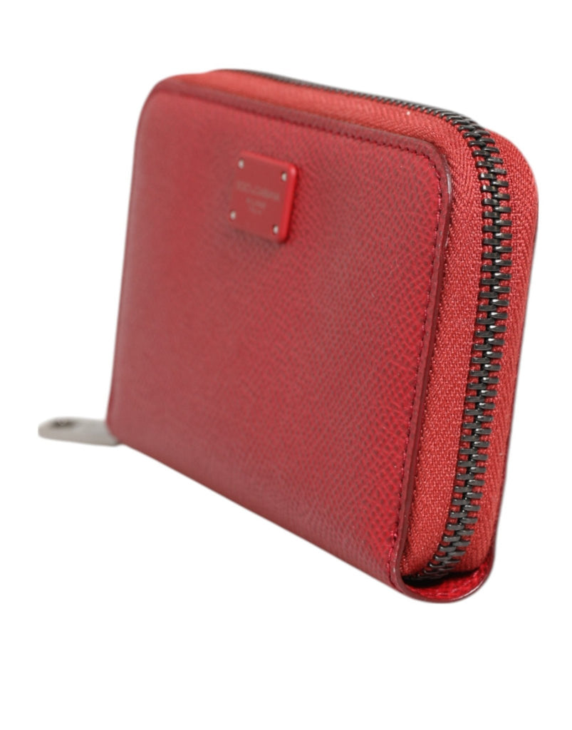 Dolce & Gabbana Red Leather Zip Around Logo Plaque Men Coin Purse Wallet - Beyzy Store - Dolce & Gabbana