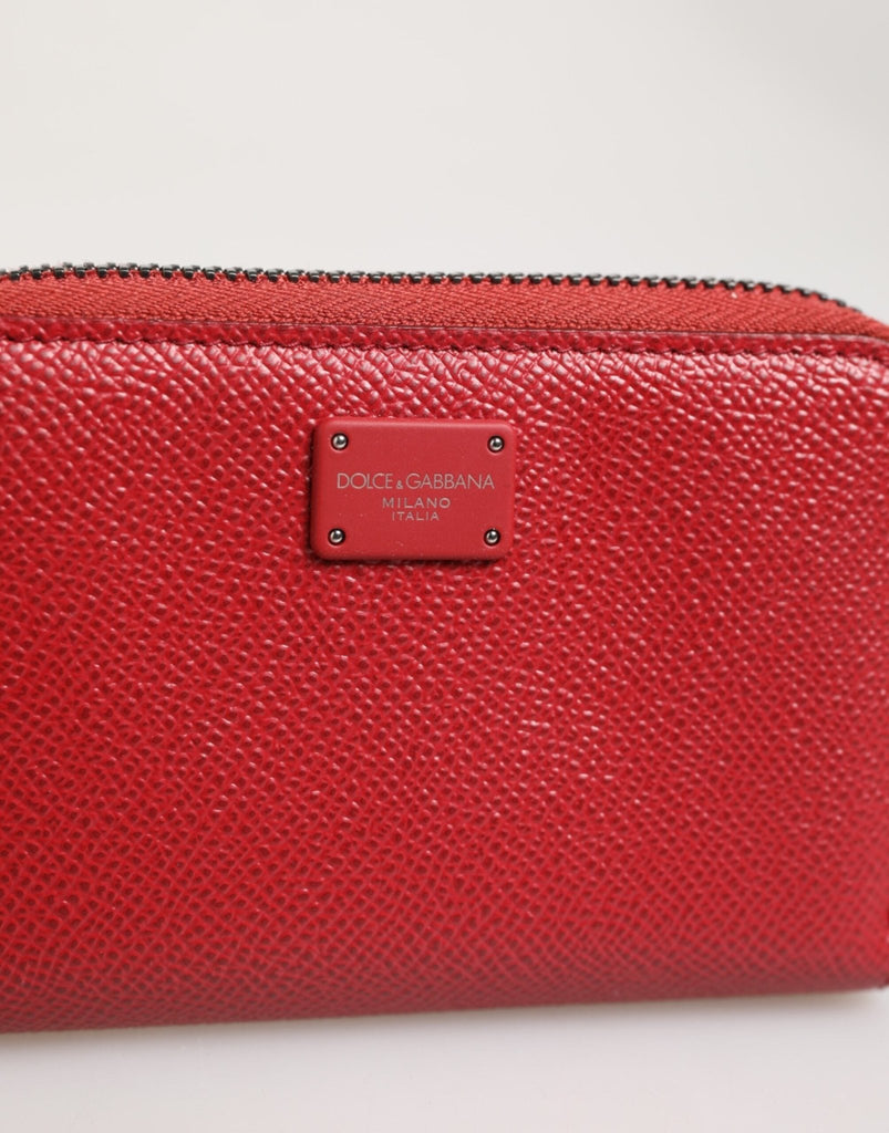 Dolce & Gabbana Red Leather Zip Around Logo Plaque Men Coin Purse Wallet - Beyzy Store - Dolce & Gabbana