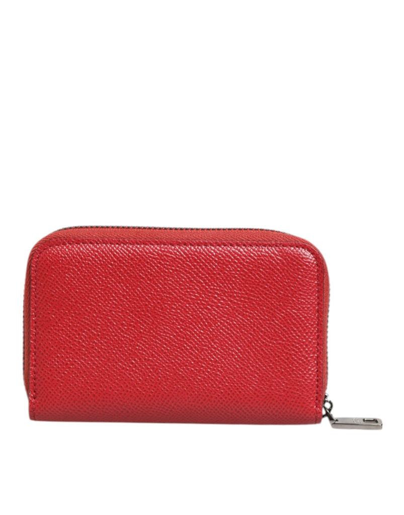 Dolce & Gabbana Red Leather Zip Around Logo Plaque Men Coin Purse Wallet - Beyzy Store - Dolce & Gabbana