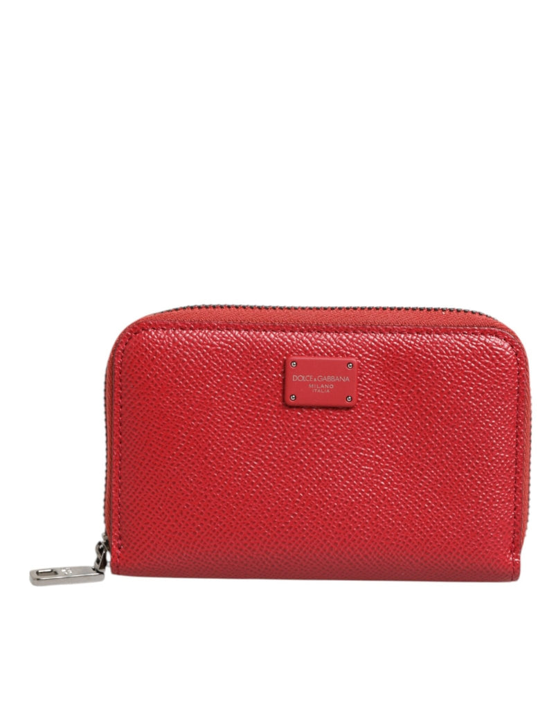 Dolce & Gabbana Red Leather Zip Around Logo Plaque Men Coin Purse Wallet - Beyzy Store - Dolce & Gabbana