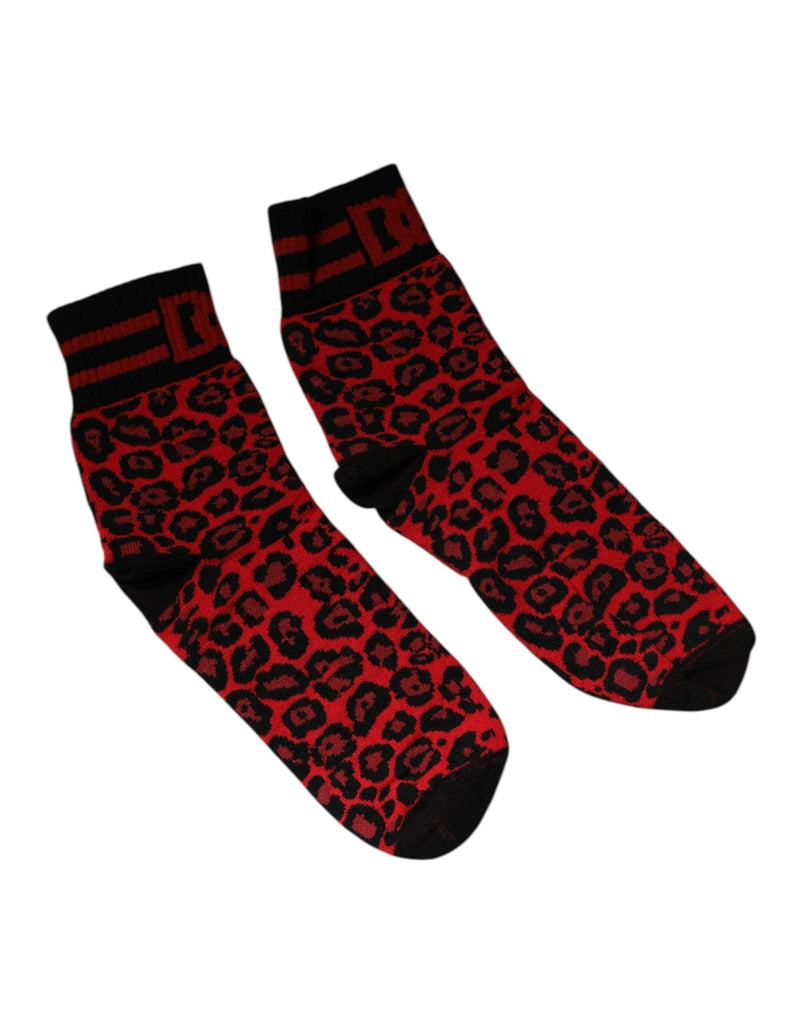 Dolce & Gabbana Red Leopard Nylon Mid Calf Men Socks - Beyzy Store - Dolce & Gabbana