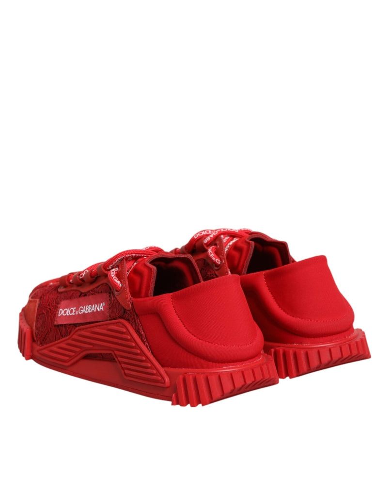 Dolce & Gabbana Red Logo Lace Low Top NS1 Sneakers Shoes - Beyzy Store - Dolce & Gabbana