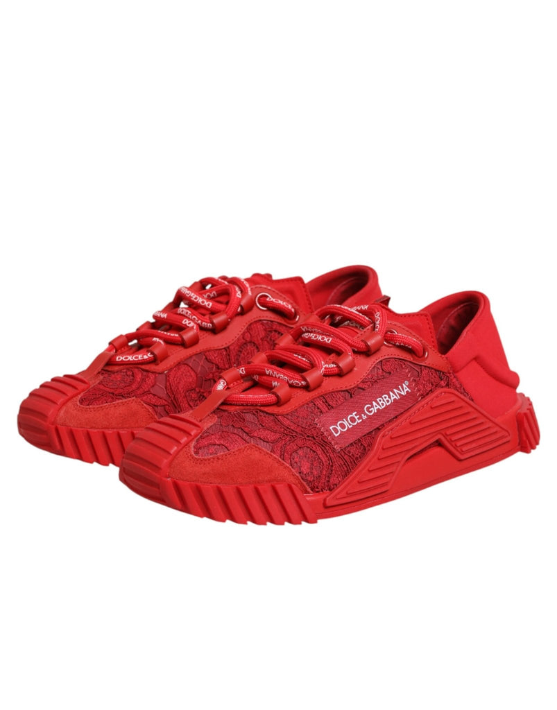 Dolce & Gabbana Red Logo Lace Low Top NS1 Sneakers Shoes - Beyzy Store - Dolce & Gabbana