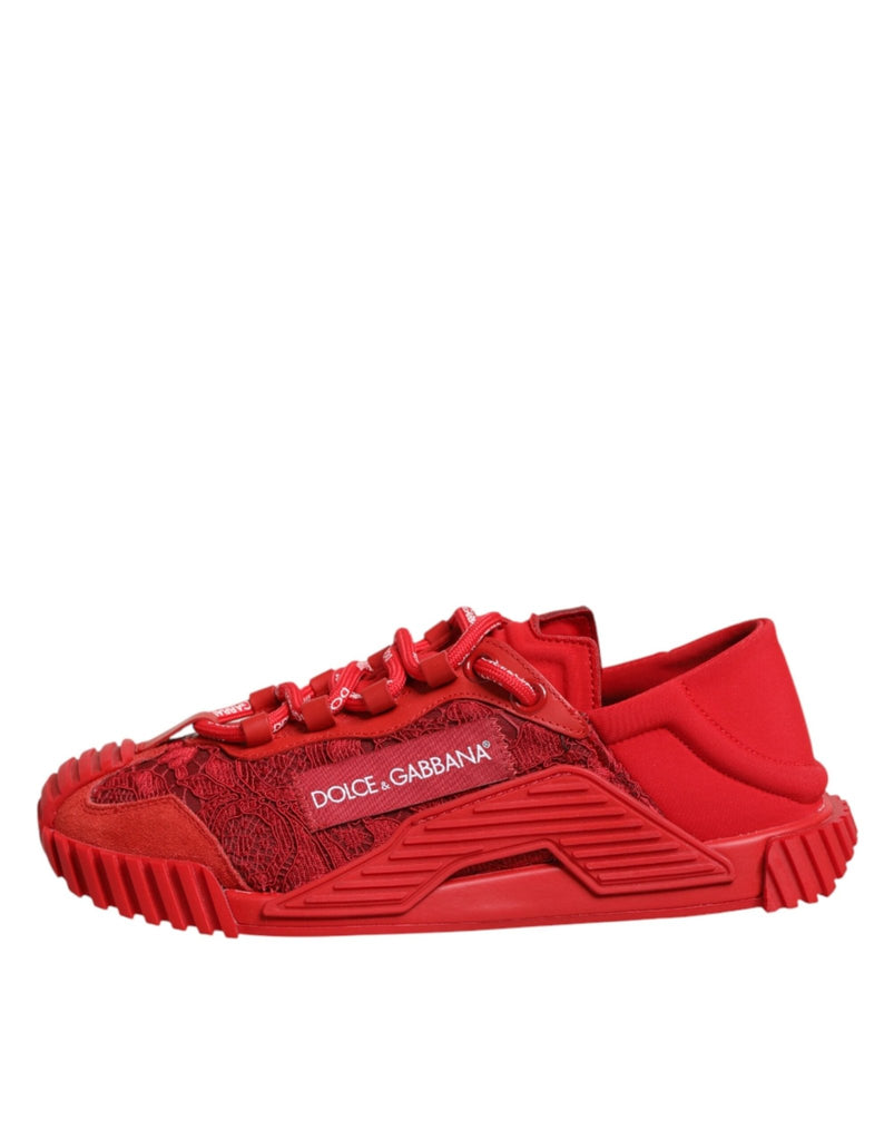 Dolce & Gabbana Red Logo Lace Low Top NS1 Sneakers Shoes - Beyzy Store - Dolce & Gabbana