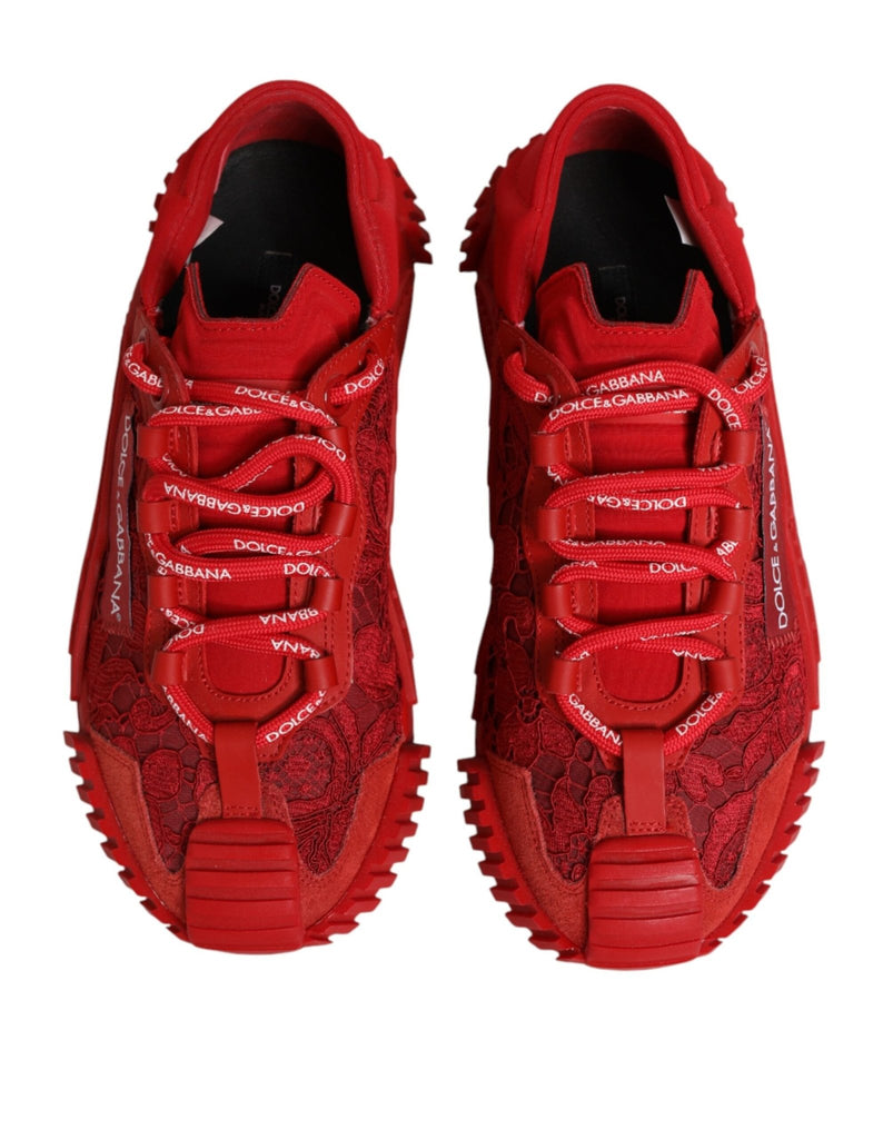 Dolce & Gabbana Red Logo Lace Low Top NS1 Sneakers Shoes - Beyzy Store - Dolce & Gabbana