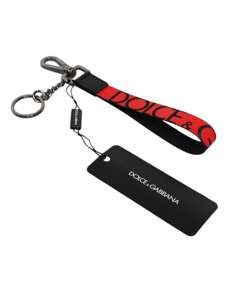 Dolce & Gabbana Red Logo Nylon Silver Brass Men Holder Keychain Keyring - Beyzy Store - Dolce & Gabbana