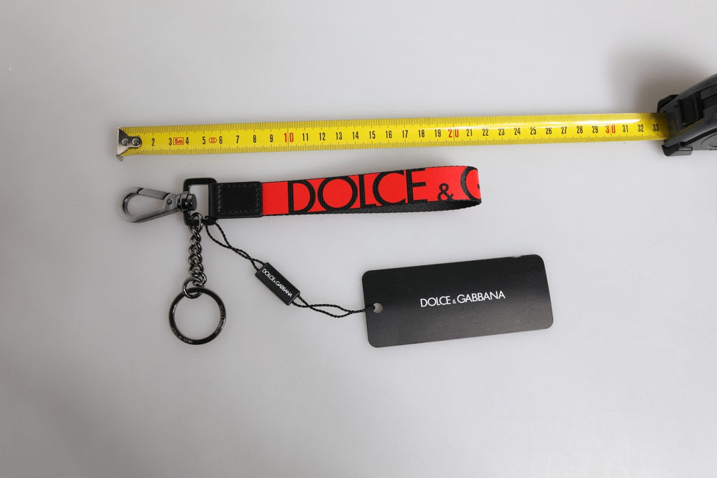 Dolce & Gabbana Red Logo Nylon Silver Brass Men Holder Keychain Keyring - Beyzy Store - Dolce & Gabbana