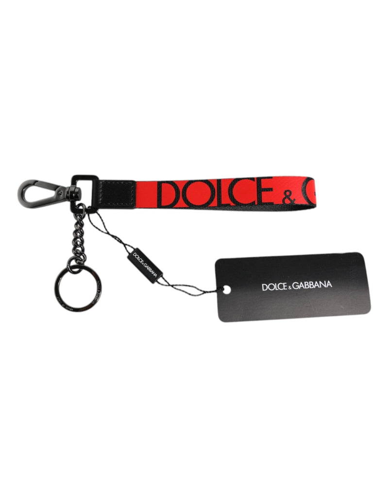 Dolce & Gabbana Red Logo Nylon Silver Brass Men Holder Keychain Keyring - Beyzy Store - Dolce & Gabbana