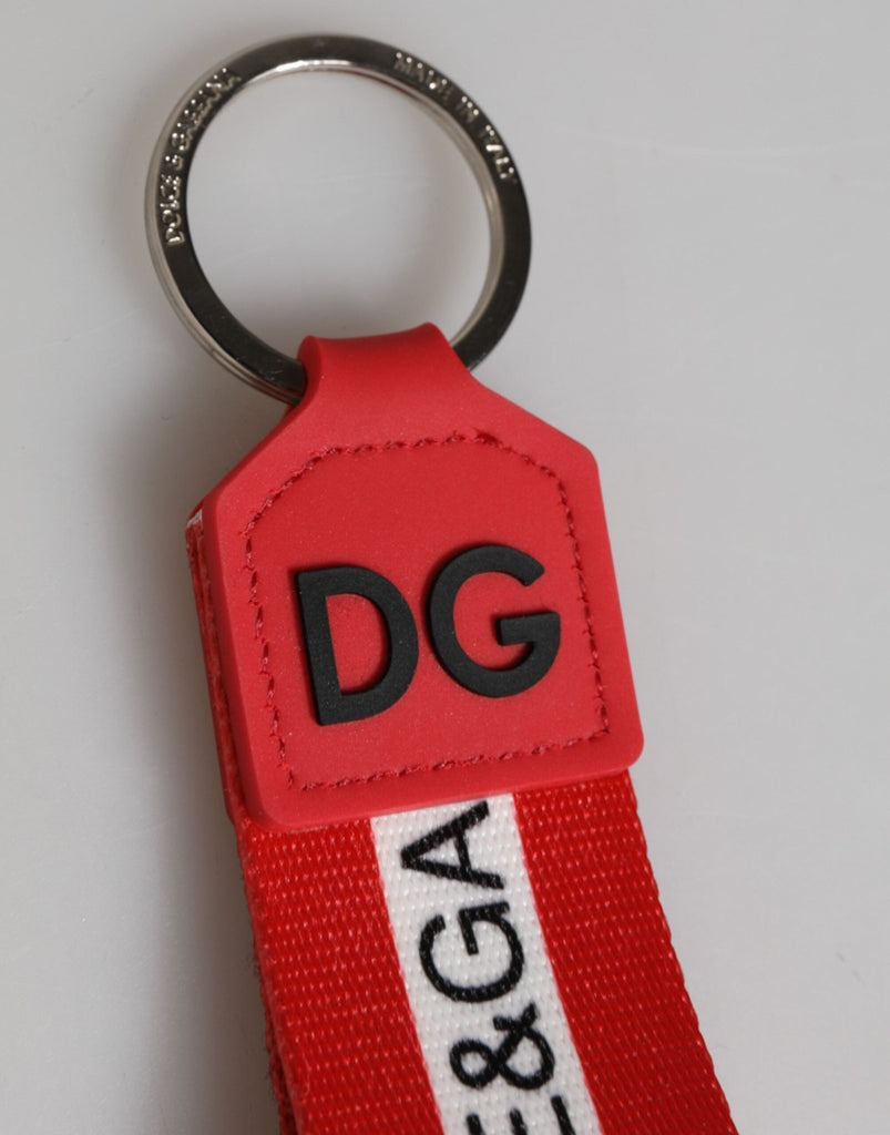 Dolce & Gabbana Red Logo Polyester Silver Brass Holder Keychain Men Keyring - Beyzy Store - Dolce & Gabbana