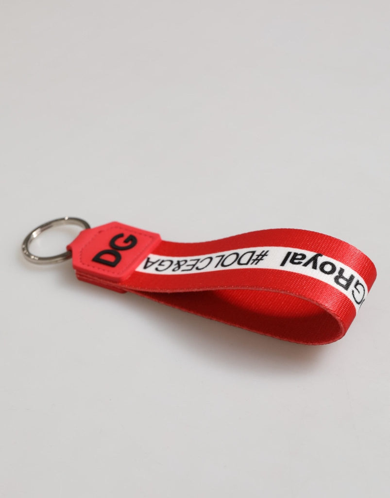 Dolce & Gabbana Red Logo Polyester Silver Brass Holder Keychain Men Keyring - Beyzy Store - Dolce & Gabbana