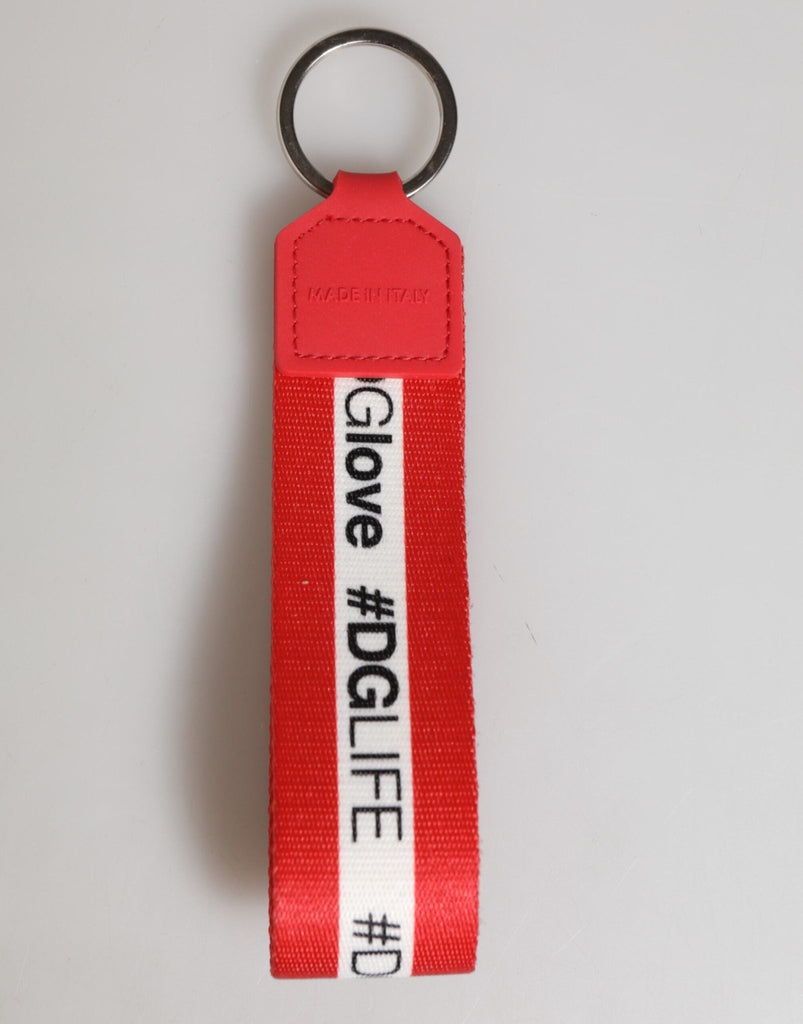 Dolce & Gabbana Red Logo Polyester Silver Brass Holder Keychain Men Keyring - Beyzy Store - Dolce & Gabbana