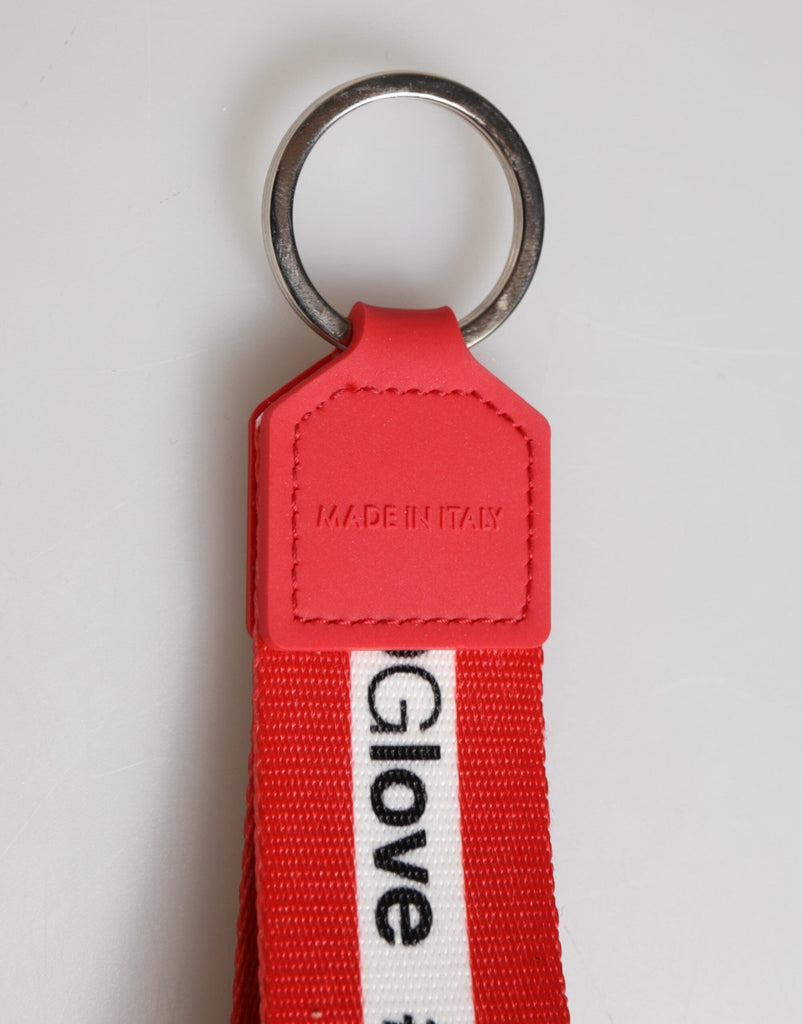 Dolce & Gabbana Red Logo Polyester Silver Brass Holder Keychain Men Keyring - Beyzy Store - Dolce & Gabbana