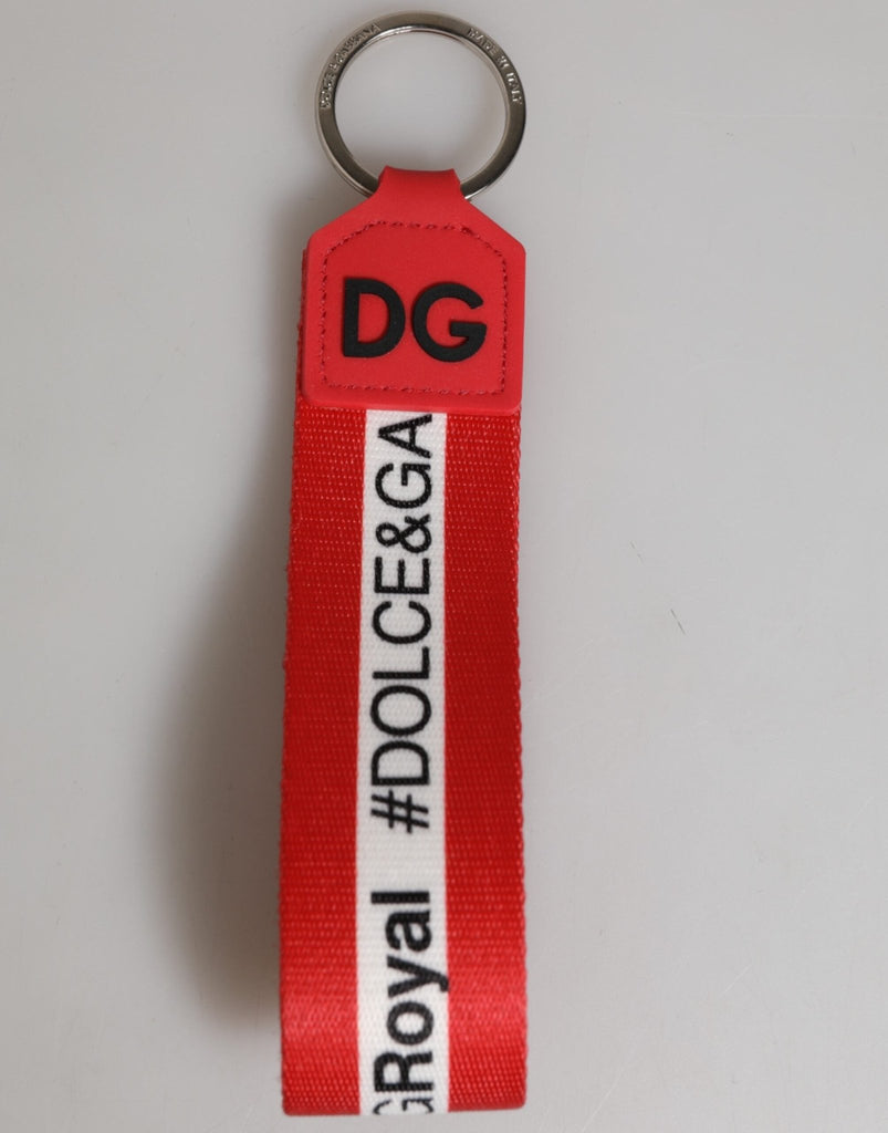 Dolce & Gabbana Red Logo Polyester Silver Brass Holder Keychain Men Keyring - Beyzy Store - Dolce & Gabbana