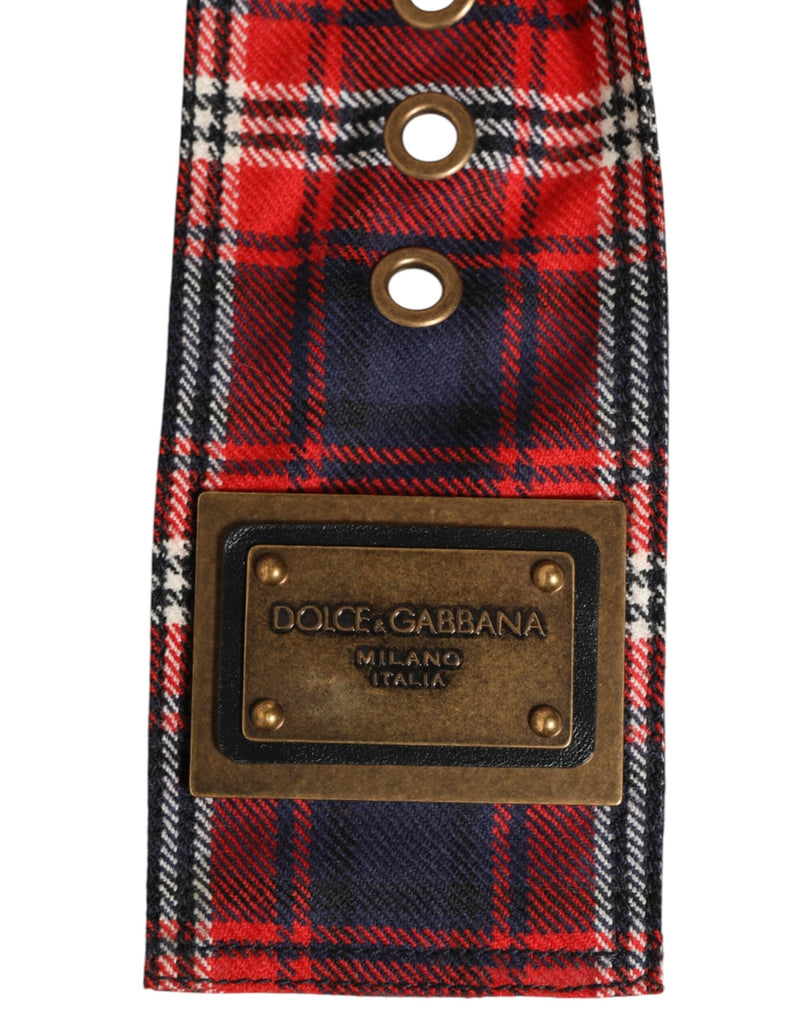Dolce & Gabbana Red Plaid Fabric Logo Plate Brass Buckle Belt - Beyzy Store - Dolce & Gabbana