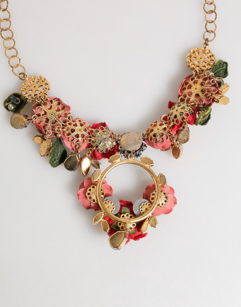 Dolce & Gabbana Red Rose Floral Crystal Embellished Statement Jewelry Necklace - Beyzy Store - Dolce & Gabbana
