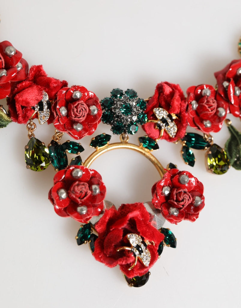 Dolce & Gabbana Red Rose Floral Crystal Embellished Statement Jewelry Necklace - Beyzy Store - Dolce & Gabbana