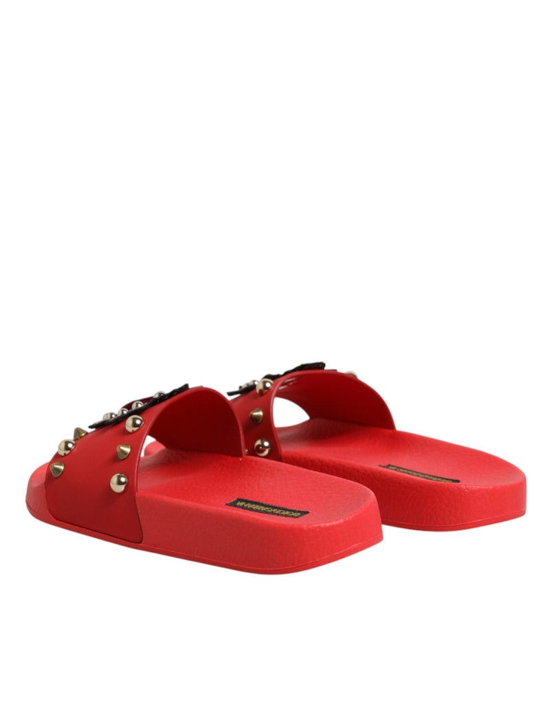 Dolce & Gabbana Red Sacred Heart Stud Slides Beachwear Shoes - Beyzy Store - Dolce & Gabbana