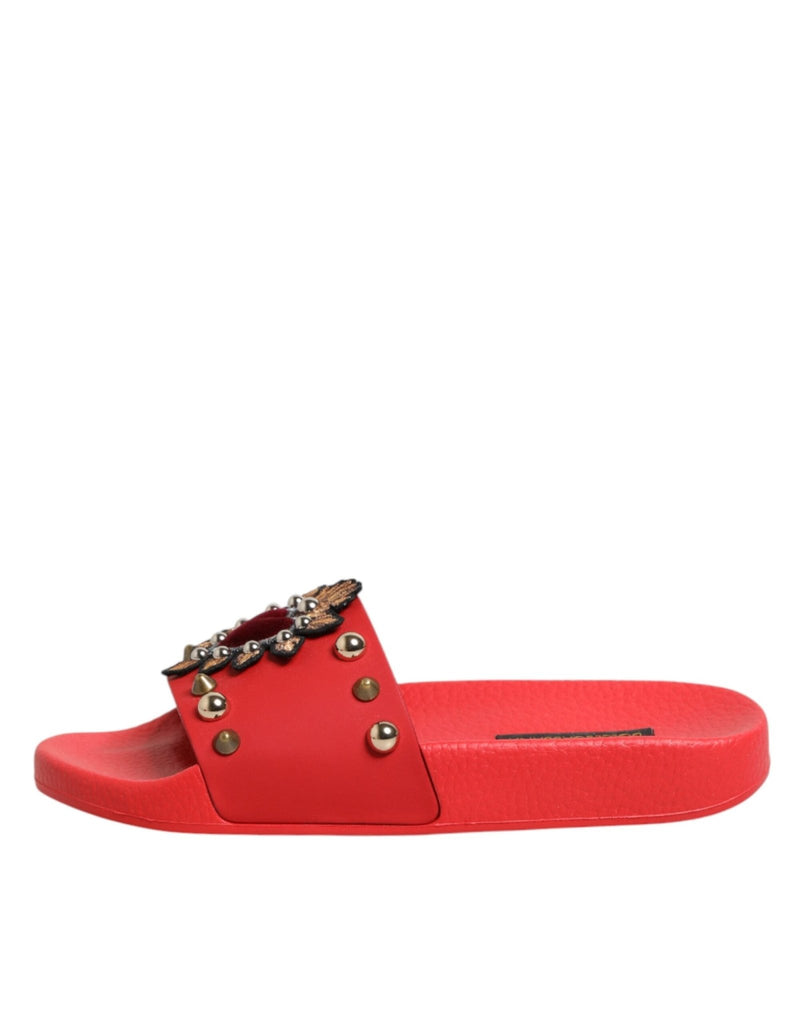 Dolce & Gabbana Red Sacred Heart Stud Slides Beachwear Shoes - Beyzy Store - Dolce & Gabbana