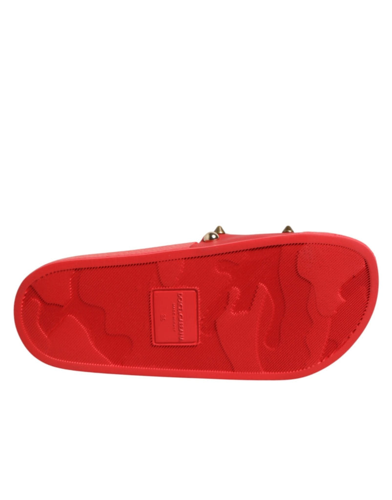 Dolce & Gabbana Red Sacred Heart Stud Slides Beachwear Shoes - Beyzy Store - Dolce & Gabbana