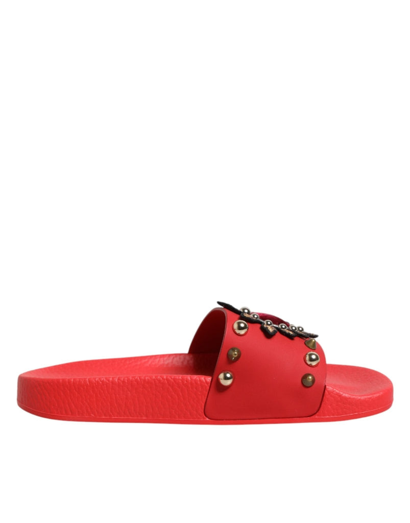 Dolce & Gabbana Red Sacred Heart Stud Slides Beachwear Shoes - Beyzy Store - Dolce & Gabbana